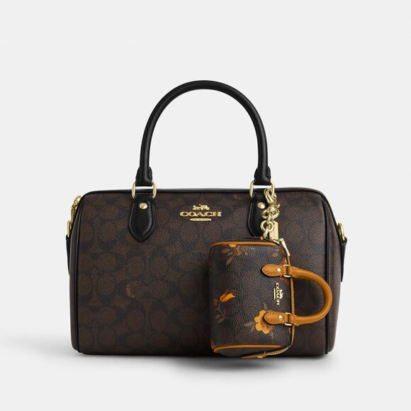 Mini Rowan Bag Charm In Signature Canvas With Floral Print - Picture 2 of 3